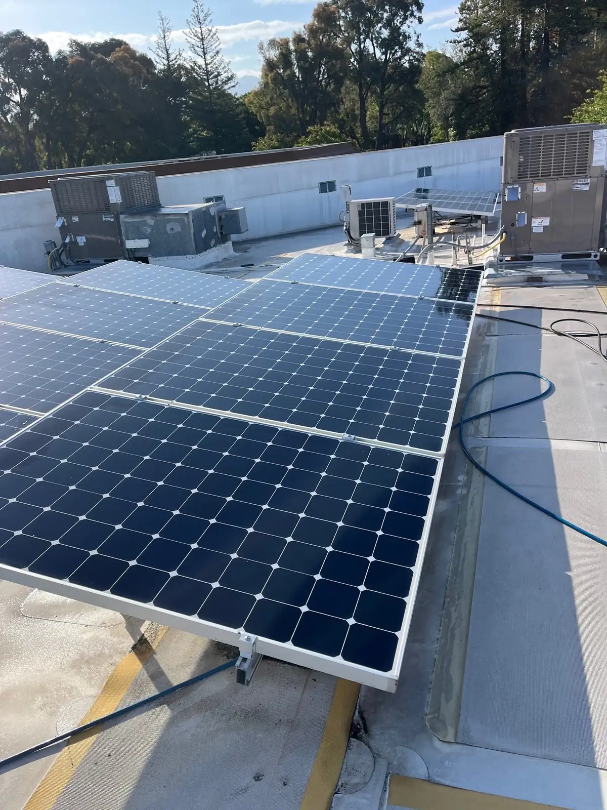 Rooftop solar panel cleaning at a medical office building, Walnut Creek CA