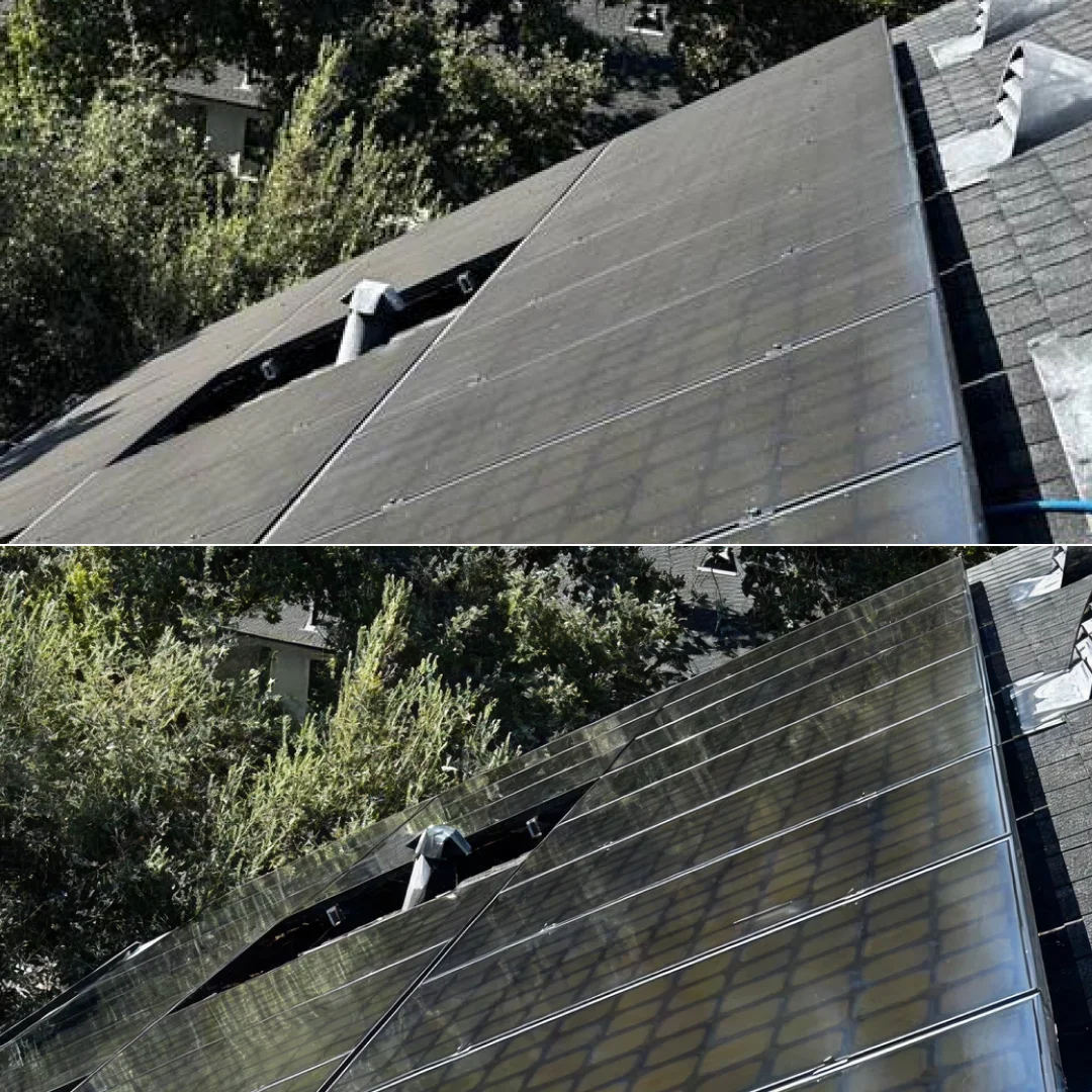 Professional rooftop solar cleaning in Lafayette CA removing dust and debris for optimal energy production