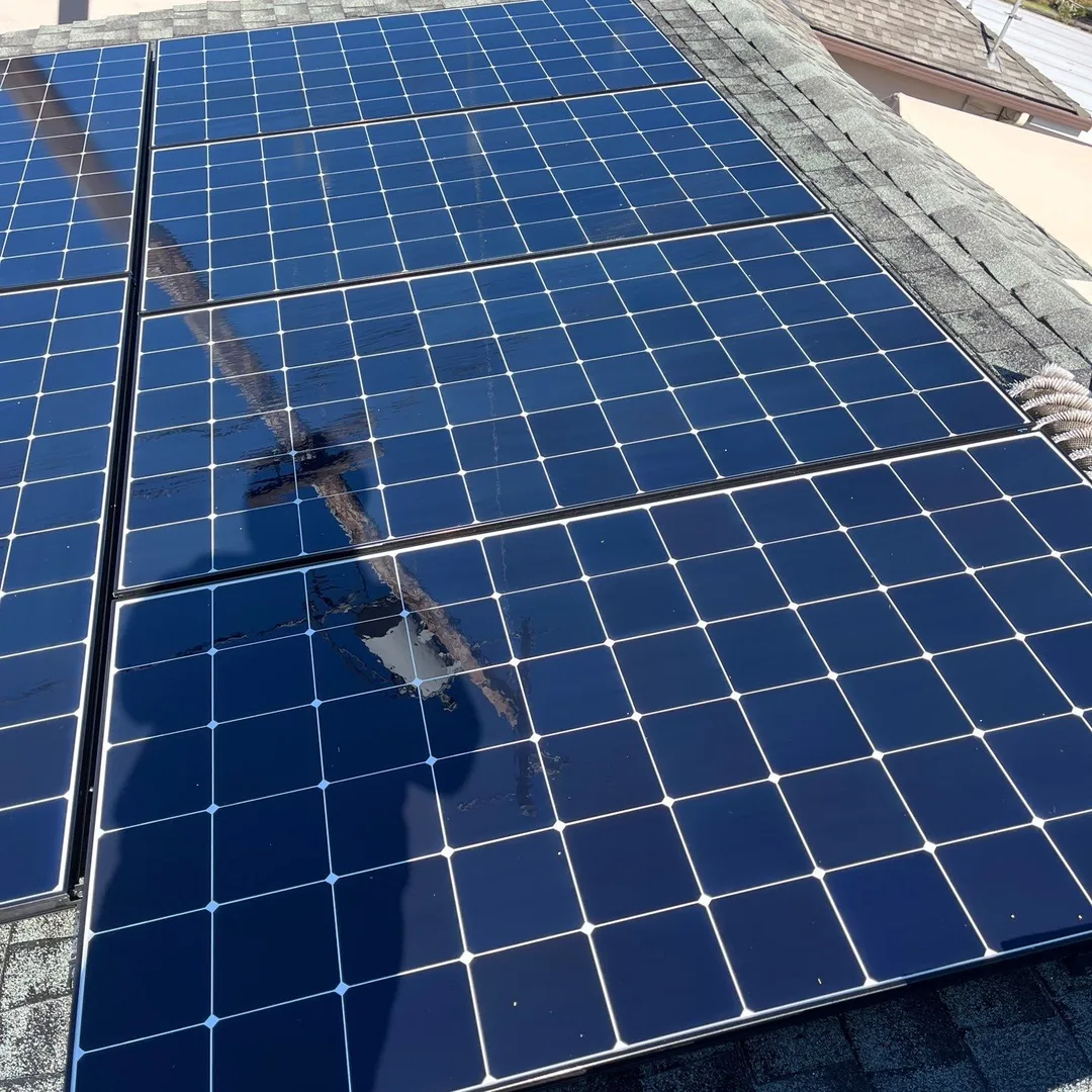 Solar panel cleaning results showing streak-free clean panels for a Dublin CA home